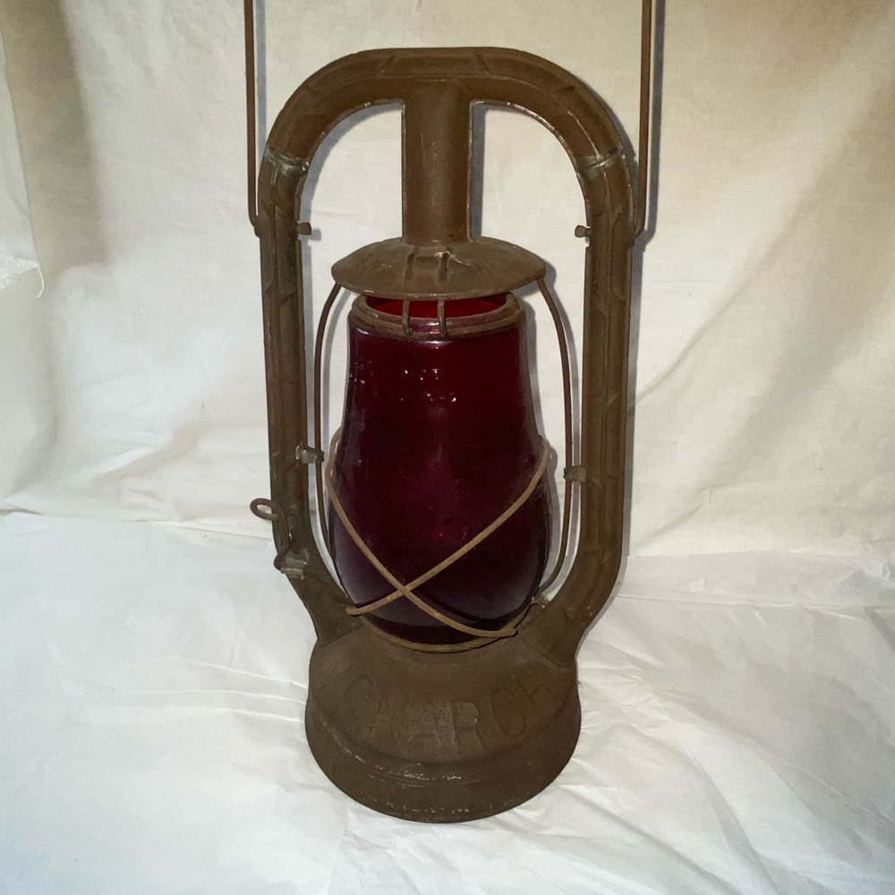 Rustic Red Glass Lantern with Brown Accents